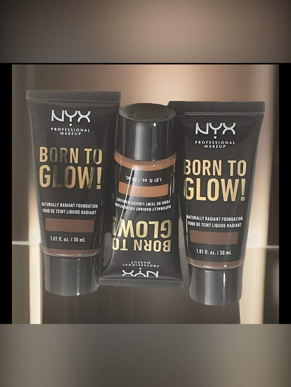 Lot of 3 NYX Born to Glow! Radiant Foundation 2 Deep Walnut & 1 Cappuccino